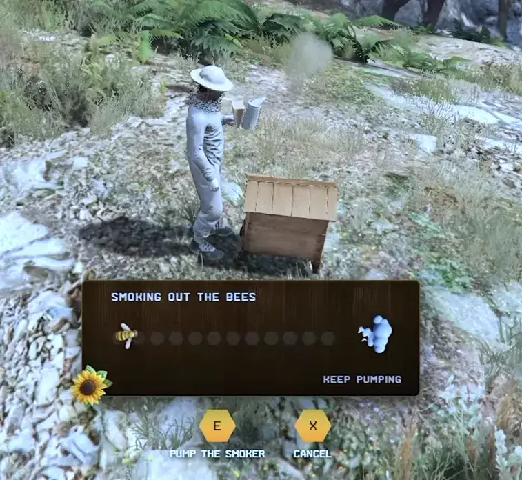 Smoking out the bees with the bee smoker in FiveM
